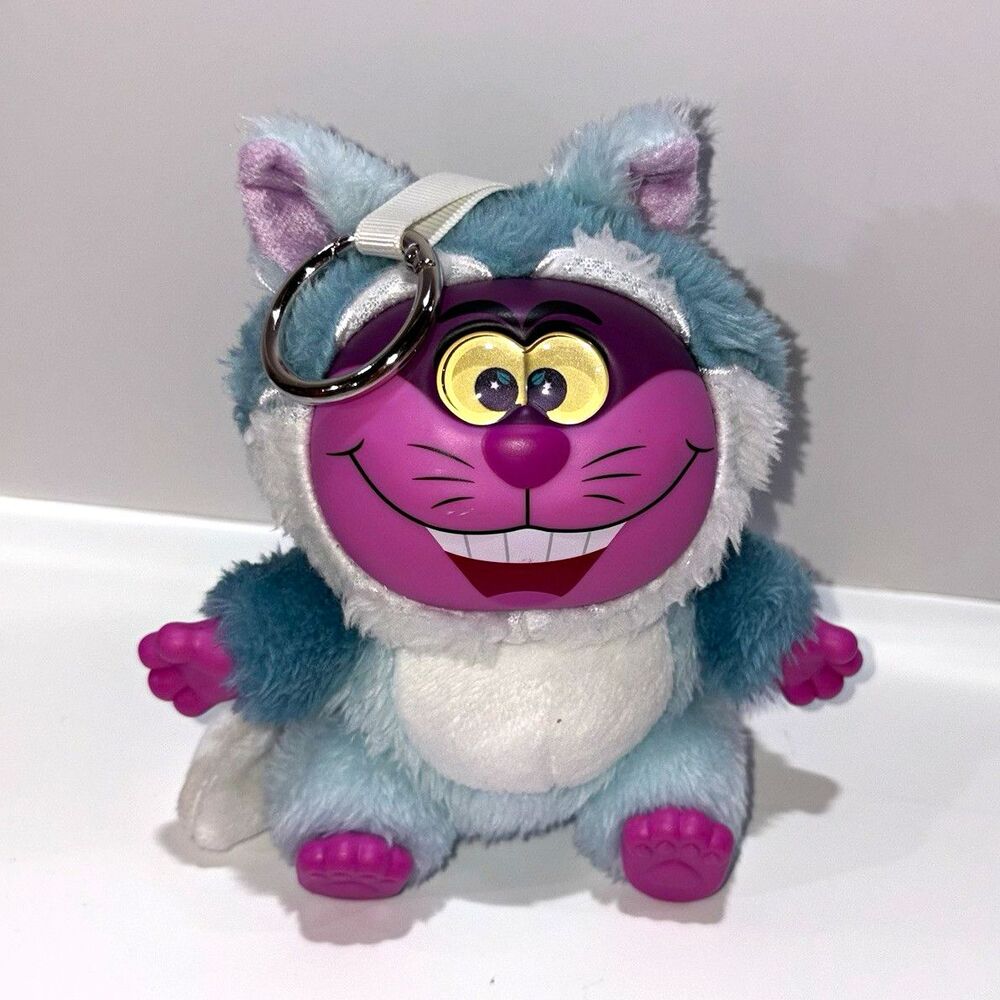 Disney Cheshire Cat Plush Keychain w/ Metal Key Ring Blue/Purple
